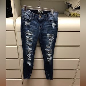Current/Elliott ripped distressed ankle jeans